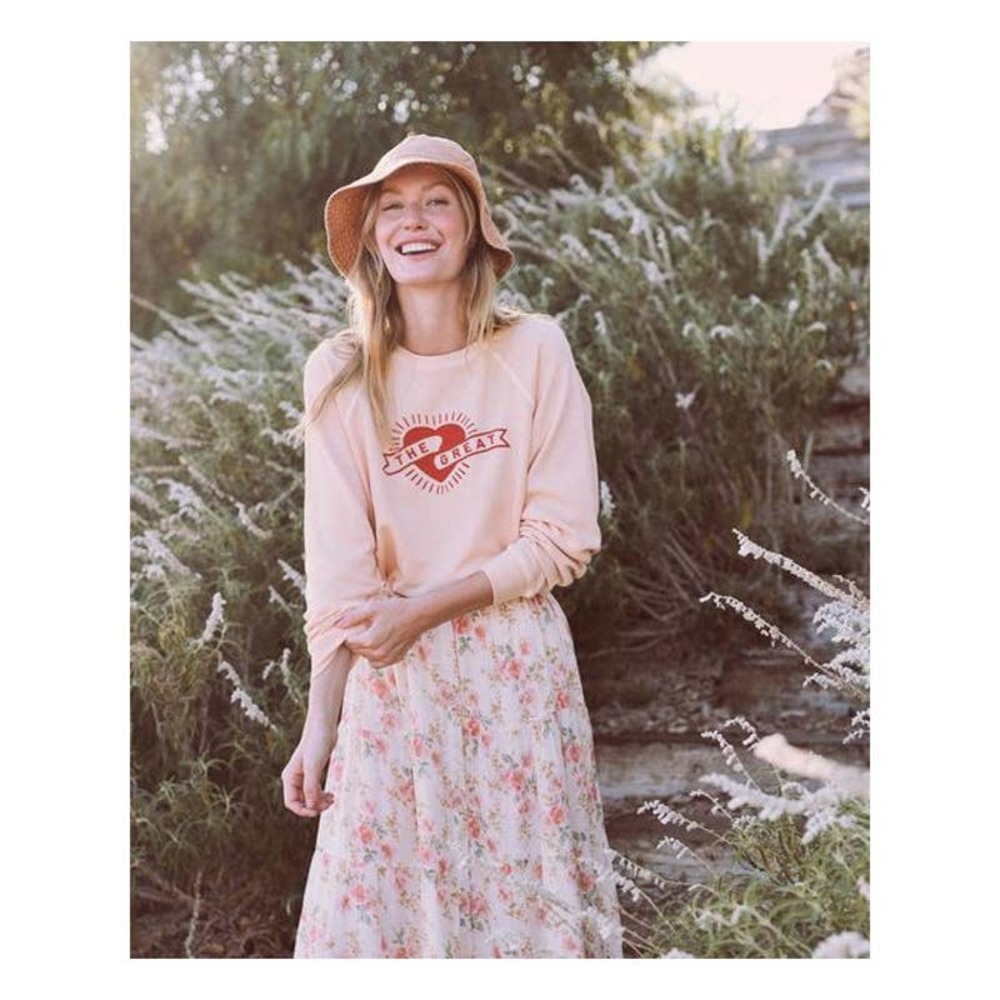 The Great. The Shrunken Sweatshirt with Heart Graphic Pale Pink Size Small Red